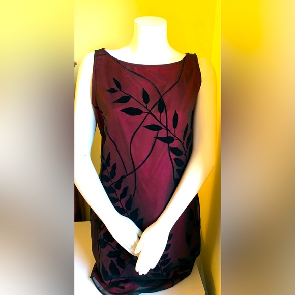 English Richards mini black & red Dress sheer mesh black velvet leaves US 12 - Picture 5 of 16